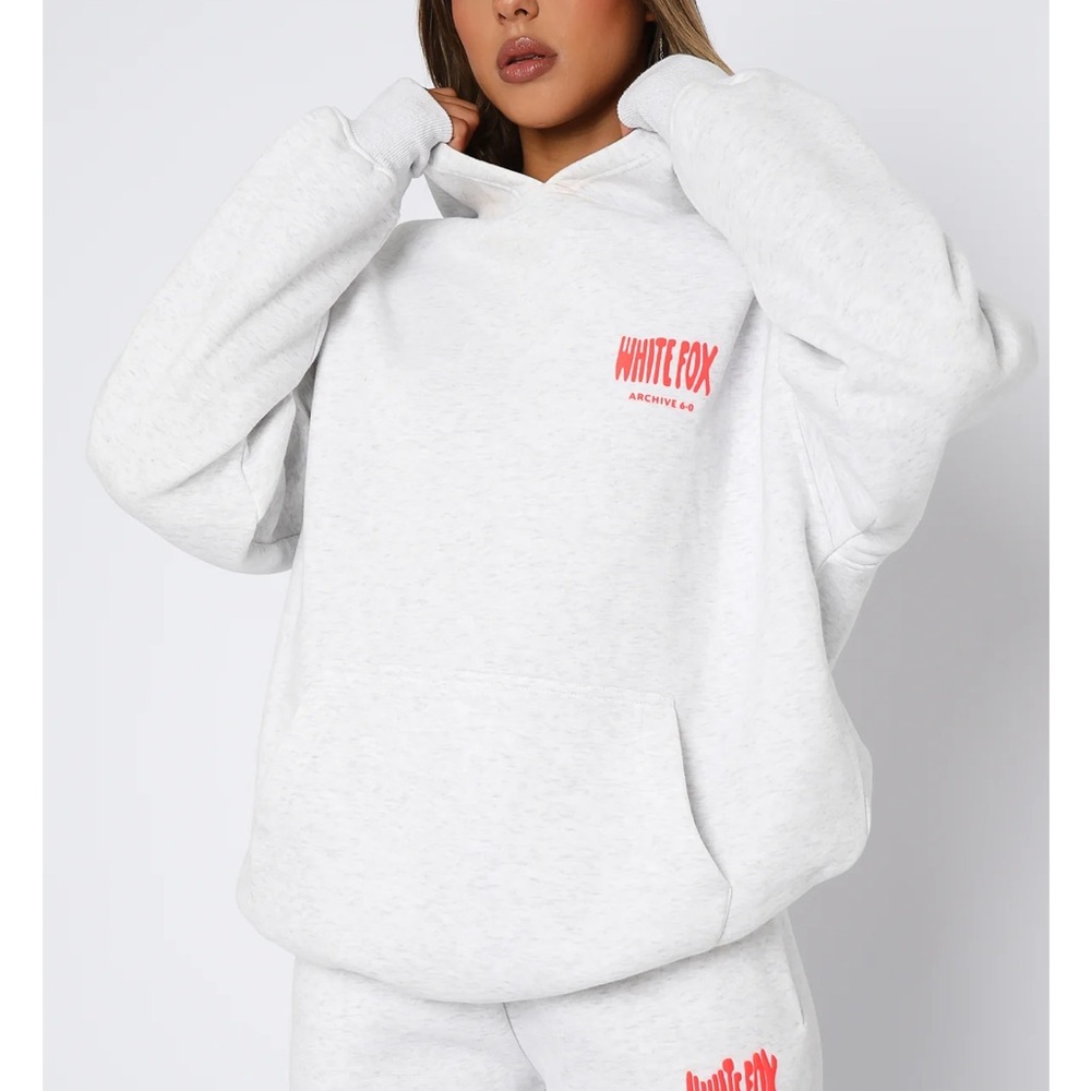 White Fox Boutique Cream and Gray Textured Hoodie and Short Set